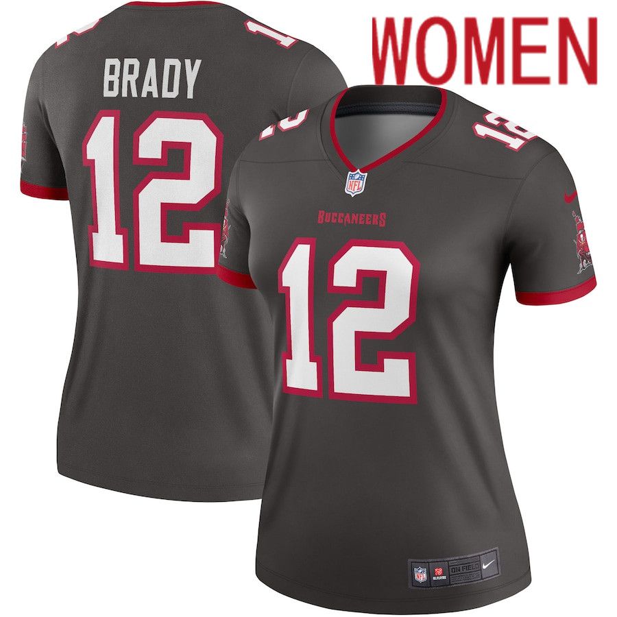 Women Tampa Bay Buccaneers #12 Tom Brady Nike Pewter Alternate Legend NFL Jersey->women nfl jersey->Women Jersey